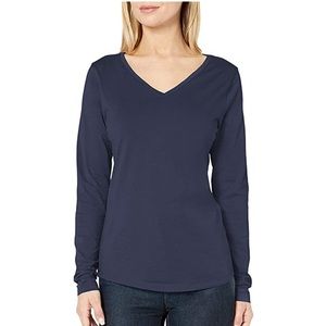INC Navy Blue V Neck Long Sleeve Top Tshirt Tee 100% Cotton Essentials Women S